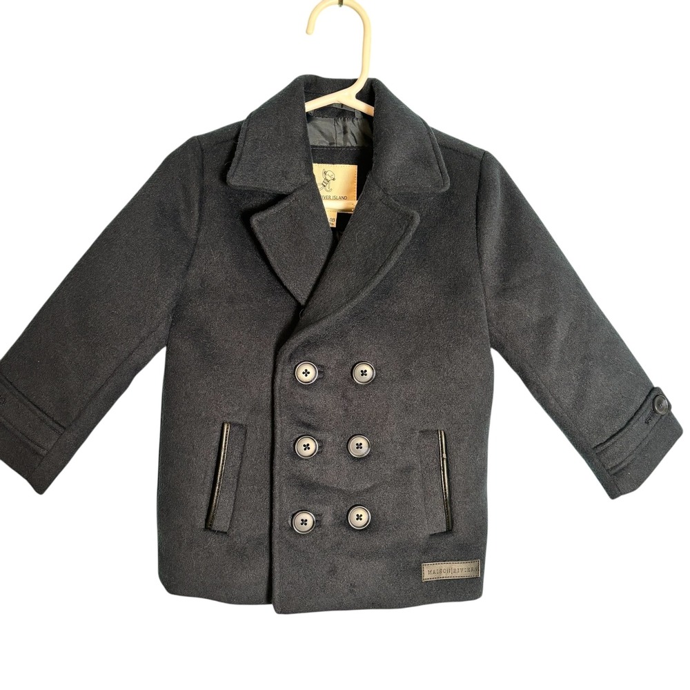 River Island Baby Boys Navy‎ Double Breasted Peacoat Jacket 12-18 Months